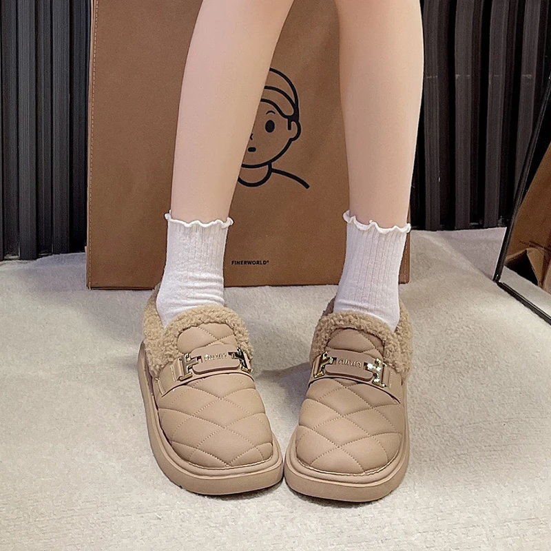 【053】妮妮豆豆鞋女加绒女鞋2023年冬季新款豆豆鞋平底毛毛鞋棉