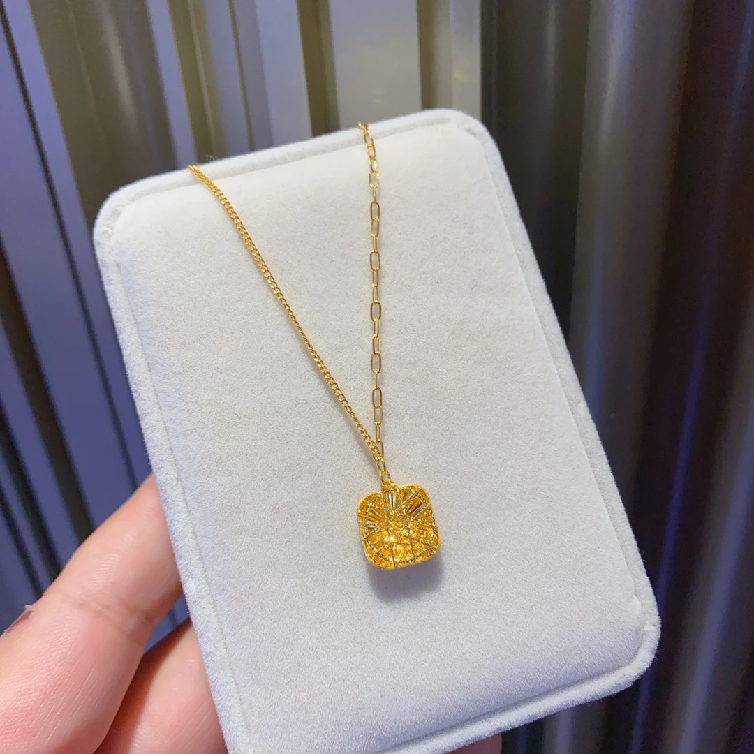 足金方糖花丝套链可调节长短灵动时尚精致项链