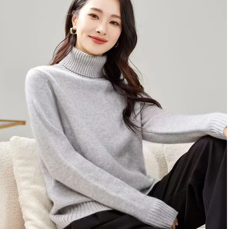 hanyang/晗洋百分百山羊绒女式高领纯色套头打底衫高档纯羊绒衫