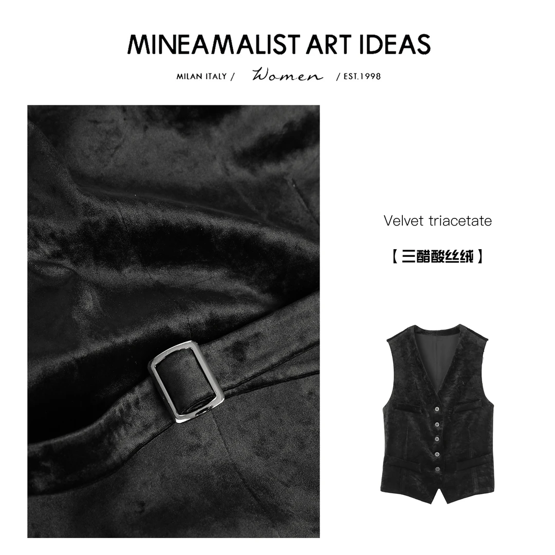 MINEAMALIST ART IDEAS复古三醋酸丝绒马夹ZY1092