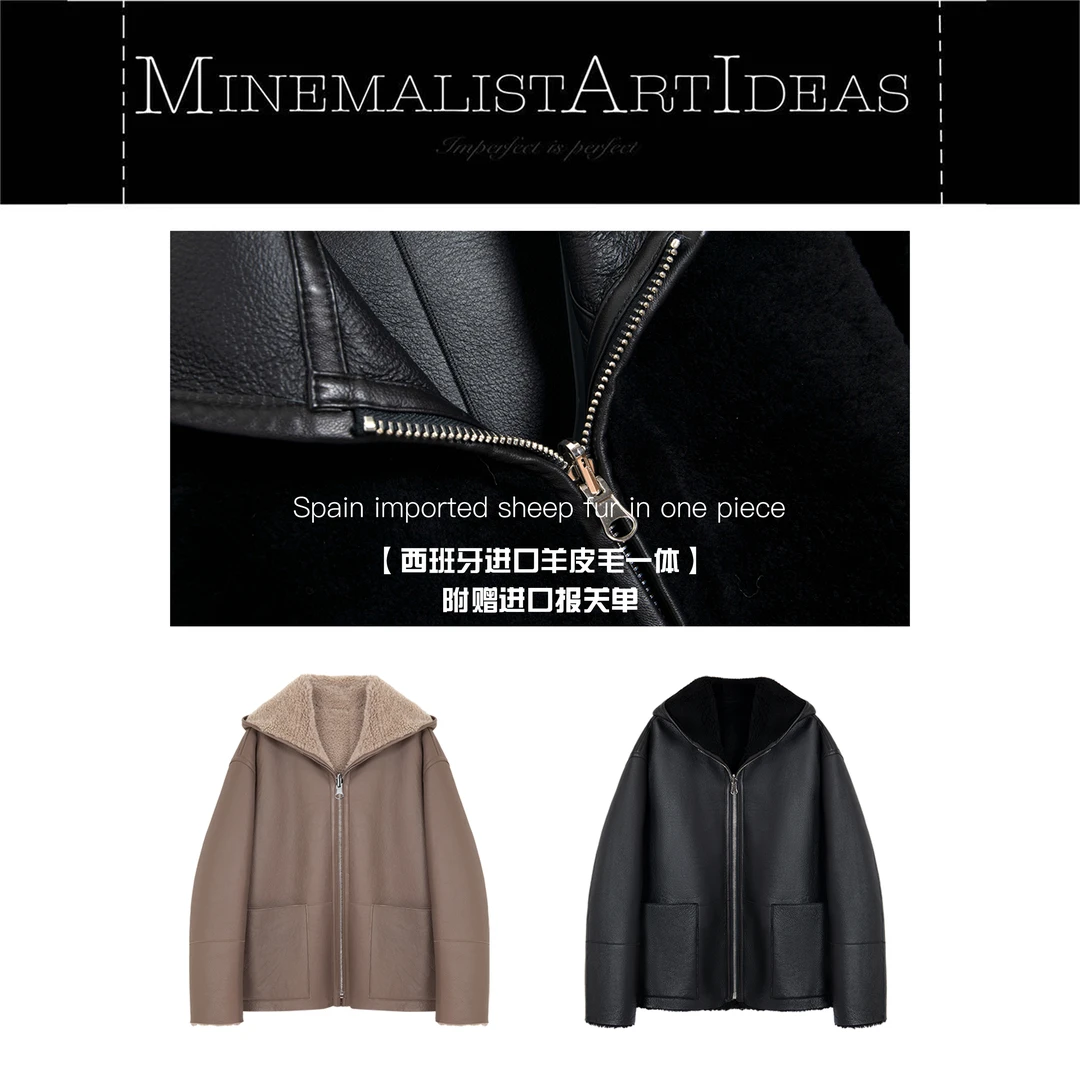 【MAIx西班牙进口】黑标系列连帽双面穿皮毛一体外套ZYJK2037