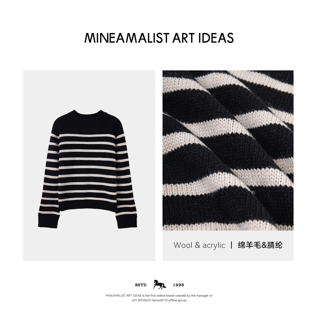 MINEAMALIST ART IDEAS圆领短款粗棒针条纹针织上衣3108M