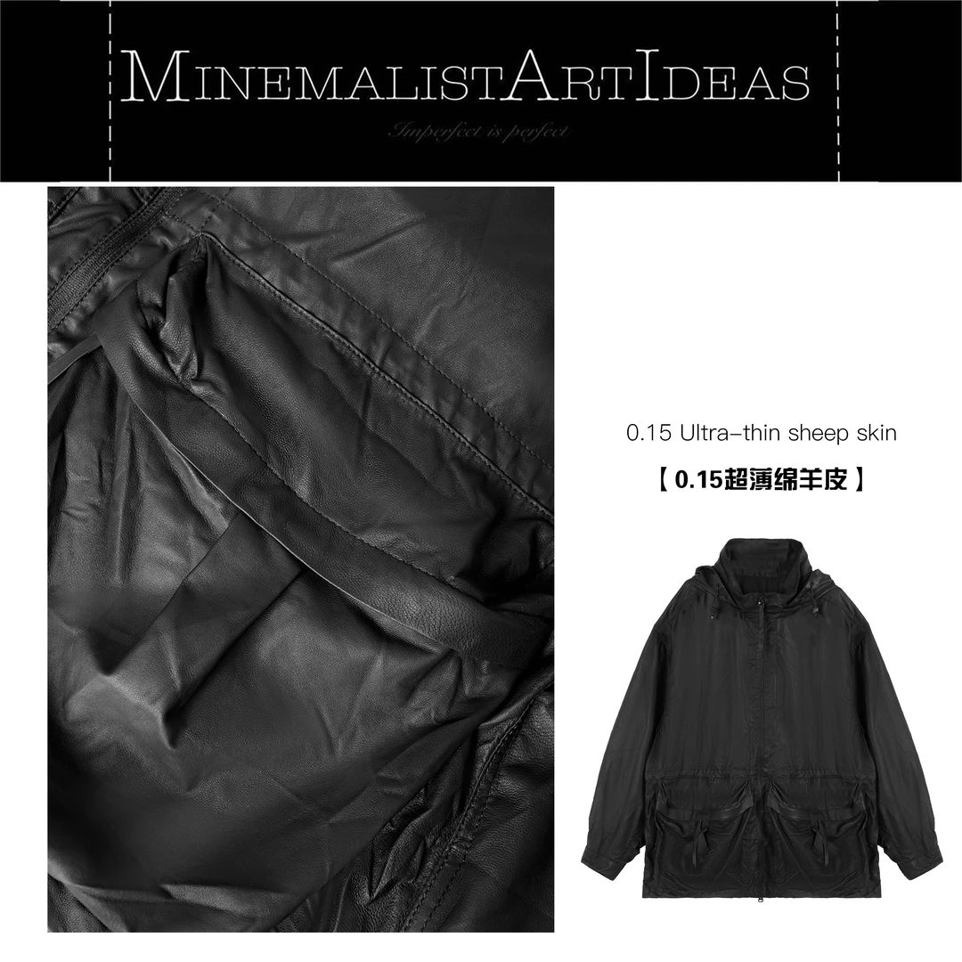 【MAIx0.15超薄绵羊皮】黑标系列嵿级超薄绵羊皮连帽可收腰夹克外套