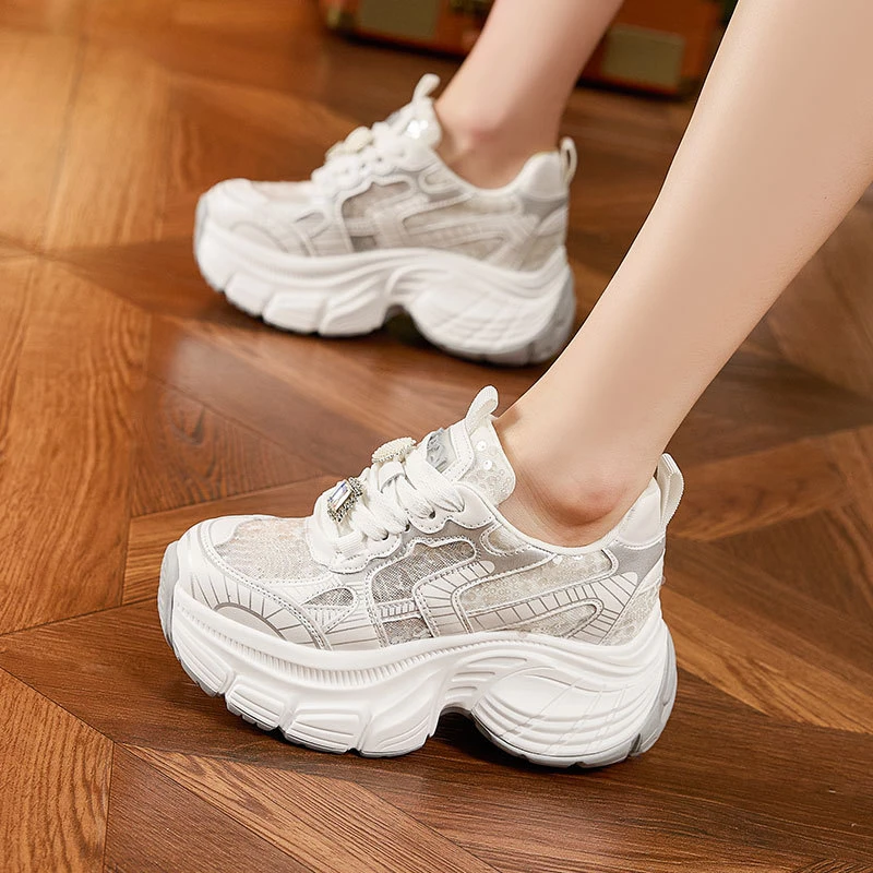 内增高8.5cm老爹鞋女2024新款夏季镂空网面时尚百搭小个子网红