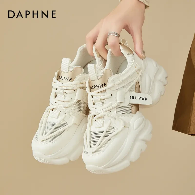 达芙妮女鞋厚底增高老爹鞋2025夏季显脚小百搭透气网面休闲运动鞋