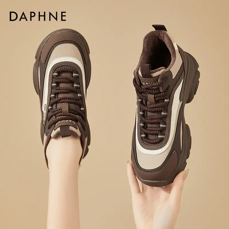 达芙妮厚底运动老爹鞋女2024新款秋冬加绒旅游休闲鞋平底保暖棉鞋