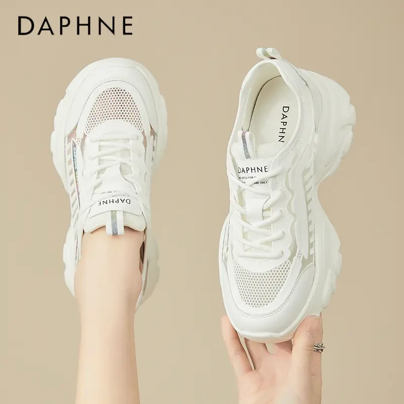 达芙妮网面透气老爹鞋女2025春夏季新款厚底增高休闲鞋镂空运动鞋