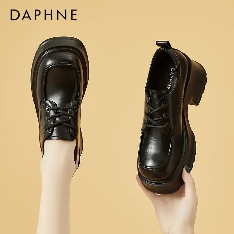 达芙妮学院英伦风小皮鞋女系带厚底粗跟JK单鞋复古英伦乐福牛津鞋