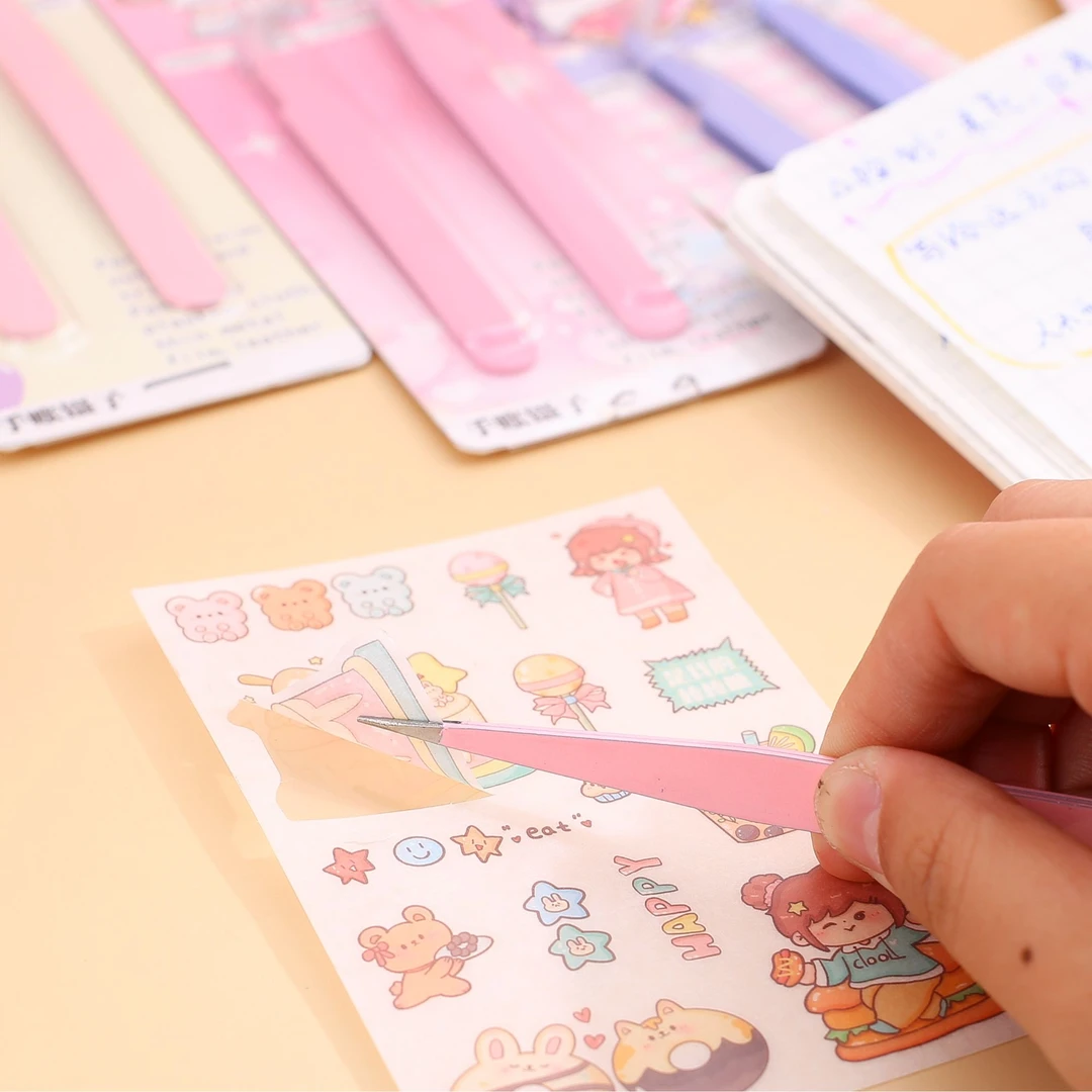 小麻椒十二星座可爱咕卡弯头彩色镊子儿童手账手工DIY烤漆镊3911