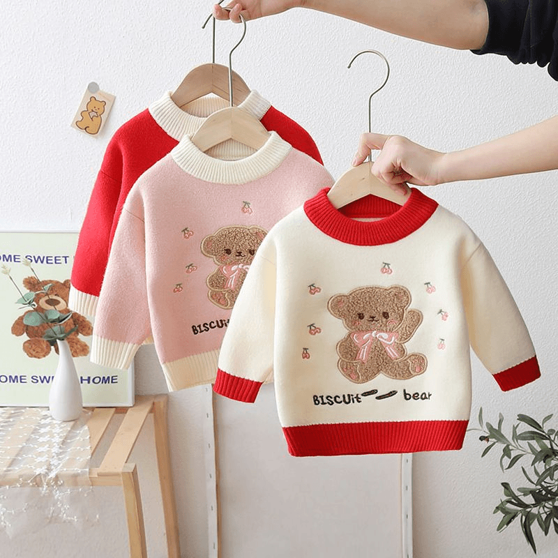 宝宝毛衣加绒加厚女童针织衫一体绒套头圆领婴儿打底衫公主秋冬装