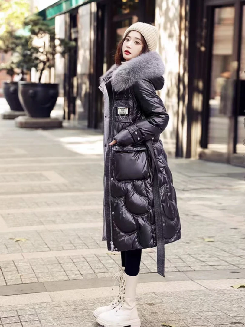 时尚冬款休闲系腰带长款连帽外套Q970