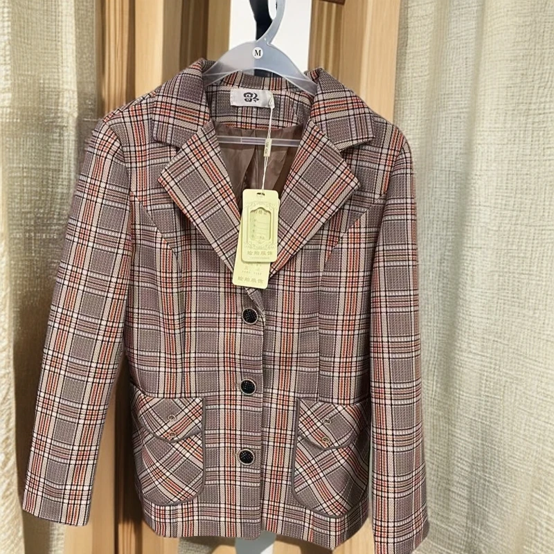 秋冬季新款条纹格子两色西装领外套q905