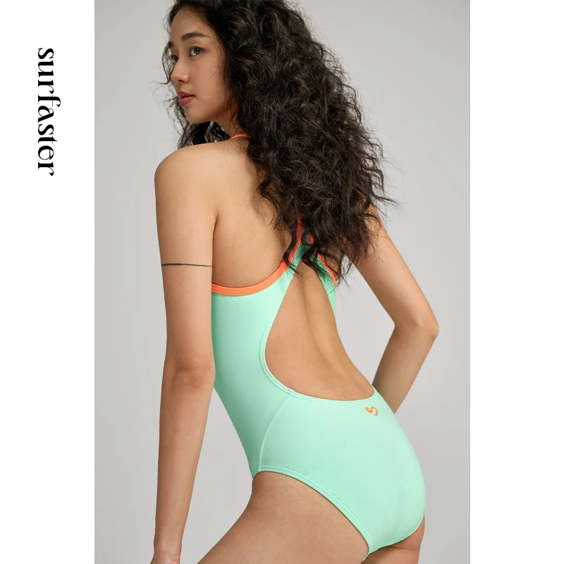 速浪|RB纯色防透系列|RB17温婉绿|无胸垫|连体女士竞速泳衣专业