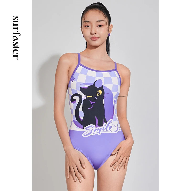 速浪女士竞速泳衣（露娜猫）新款竞速显瘦三角连体游泳衣专业训练