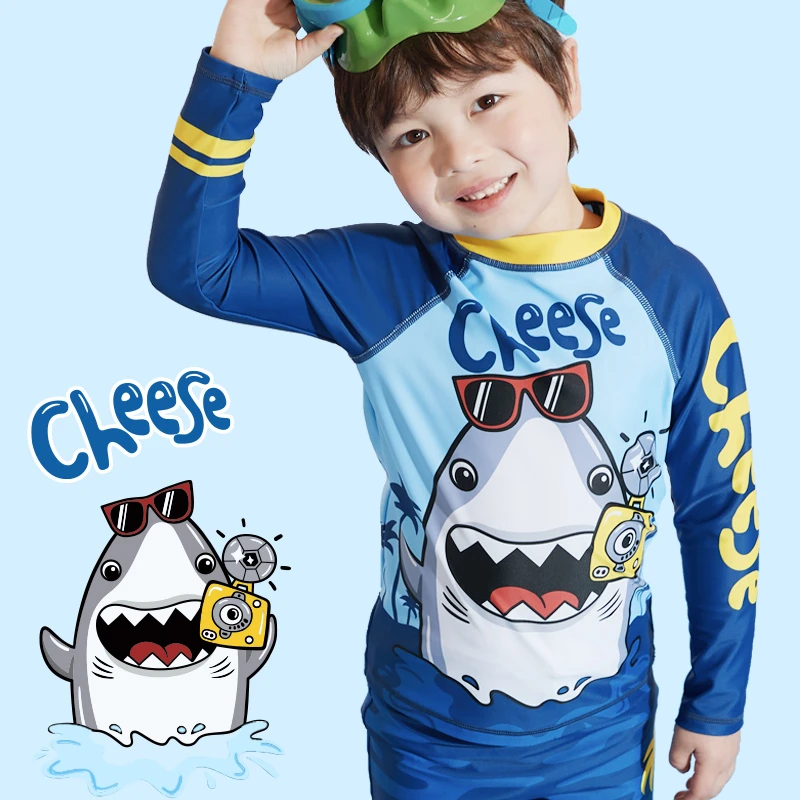 速浪【分体长袖】儿童泳衣男童宝宝防晒游泳衣夏中大童可爱防晒