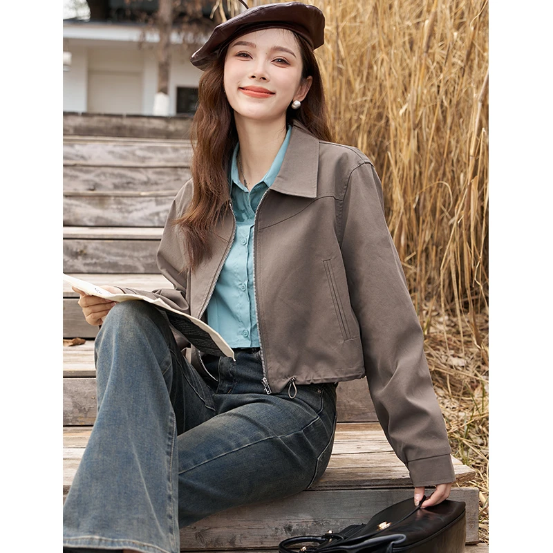 【年中大促】谜秀春秋小个子洋气短款假两件拼接夹克气质百搭短外套