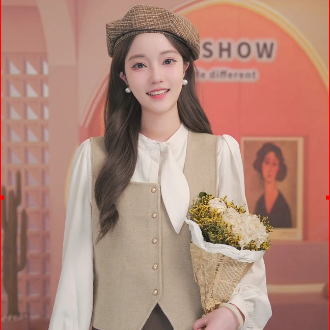 谜秀【衬衫】法式气质温柔系带时尚显瘦春季中长款袖上衣