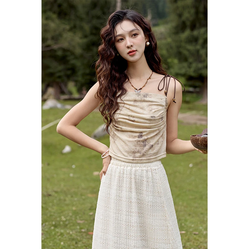 谜秀新品新中式碎花吊带背心女2024设计感小众无袖显瘦气质短款