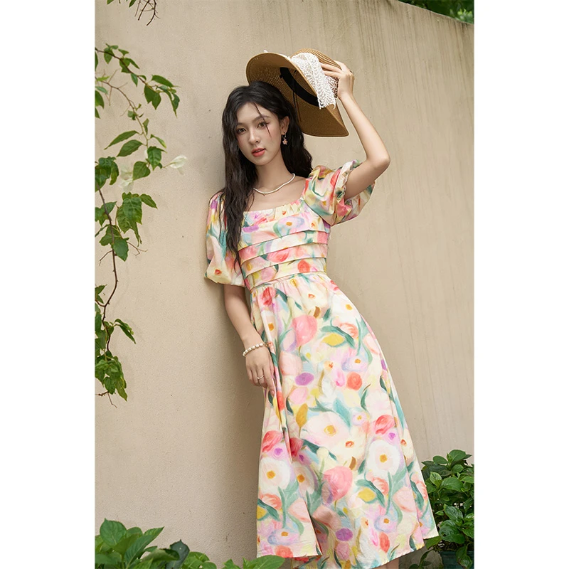 【年中大促】谜秀【郁金香】法式碎花连衣裙女2024夏季海边度假甜美