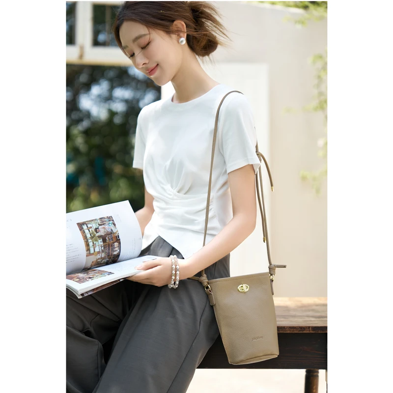 【年中大促】谜秀设计感短袖纯色女夏季薄款修身显瘦小众T恤