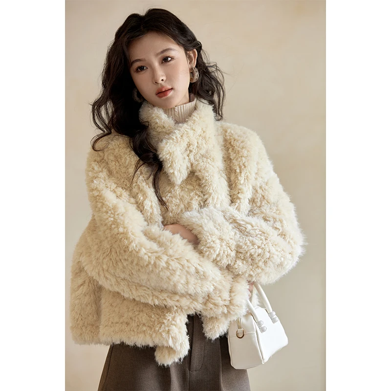 谜秀新品双面可穿！高级感加厚羊羔毛皮毛一体外套冬季复古时尚