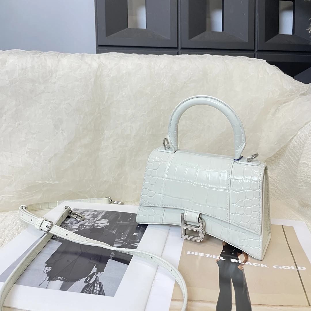95新 Balenciaga/巴黎世家 白色鳄压XS沙漏手提斜挎包