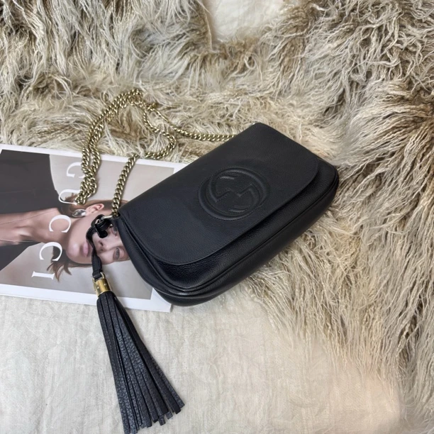 95新 GUCCI/古驰 大双G流苏Blondie链条斜挎包