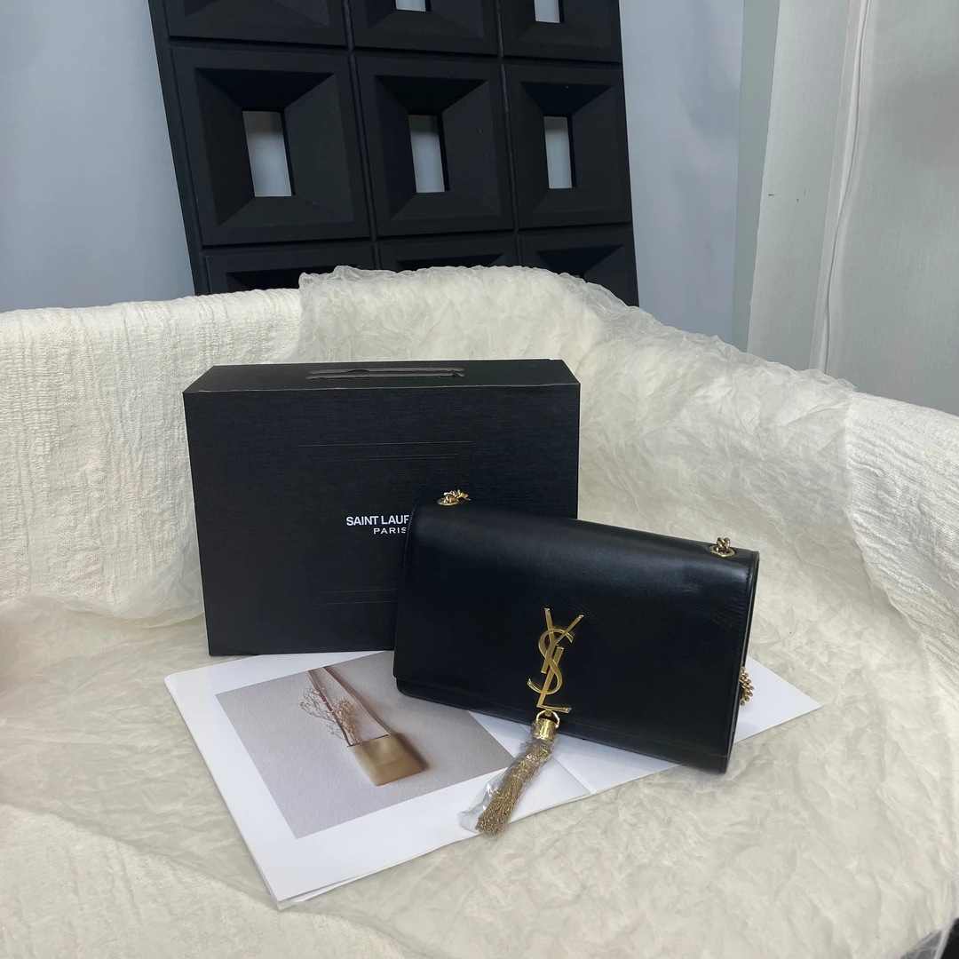 95新 YSL/圣罗兰 黑金 Kate 流苏单肩斜挎包