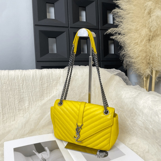 95新 YSL/圣罗兰 柠檬黄链条斜挎邮差包