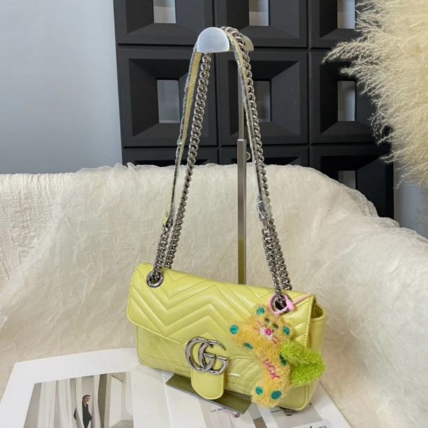 95新 GUCCI/古驰 嫩黄色马蒙单肩斜挎包