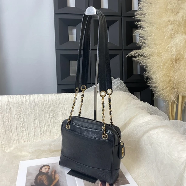 95新 Chanel/香奈儿 黑金单肩盒子包