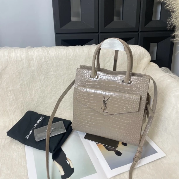 95新 YSL/圣罗兰 皮质鳄压Uptown手提斜挎包