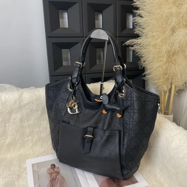 95新 DIOR/迪奥 黑色皮质单肩托特包