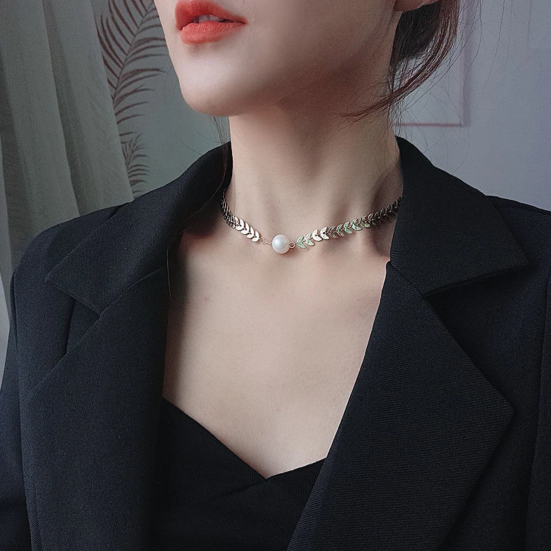 钛钢项链 小众设计ins风高级感叶子麦穗造型时尚轻奢颈链项链女生