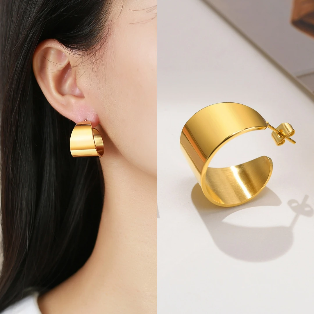 钛钢耳饰 夸张时尚光面大C形耳钉女简约轻奢高级感小众独特耳饰