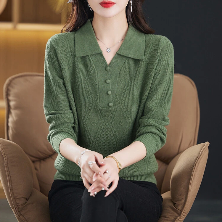 春秋POLO领针织衫上衣女洋气长袖打底衫时尚妈妈秋装外穿内搭毛衣