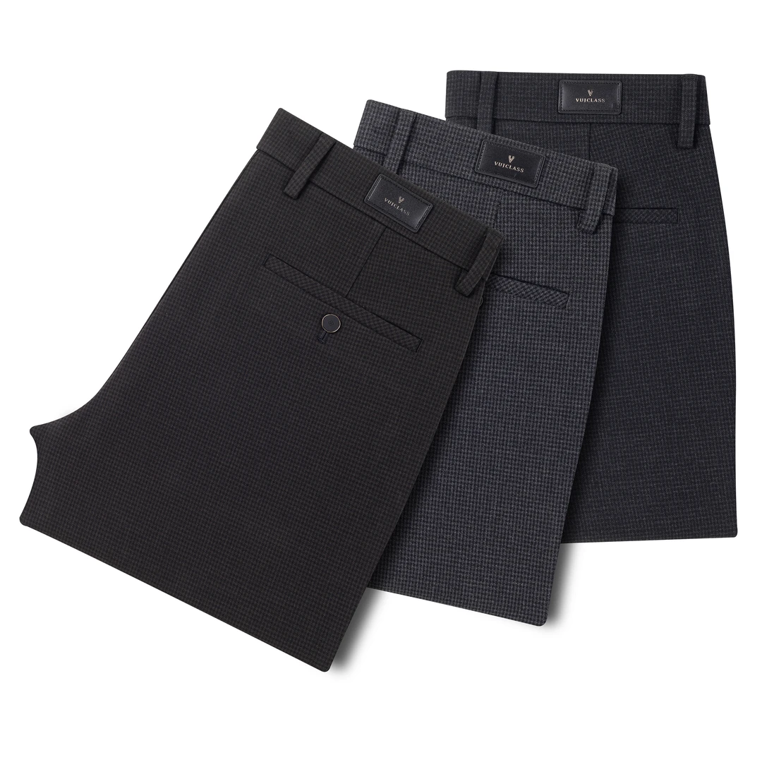 VUJ秋冬千鸟格男士厚款休闲裤96525修身男款时尚保暖商务休闲裤男