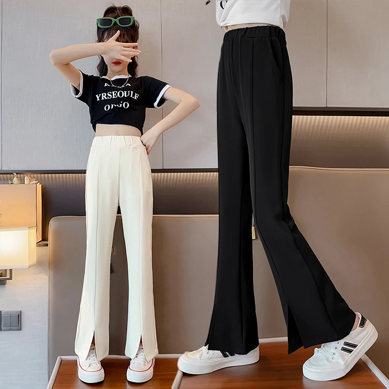 女童冰丝裤子夏装透气薄款儿童中大童网红百搭休闲夏季开叉喇叭裤