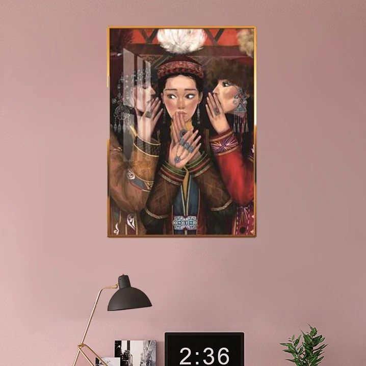 哈萨克风格装饰画晶瓷画 独画 民族风动漫 来图定制 卧室餐厅书房