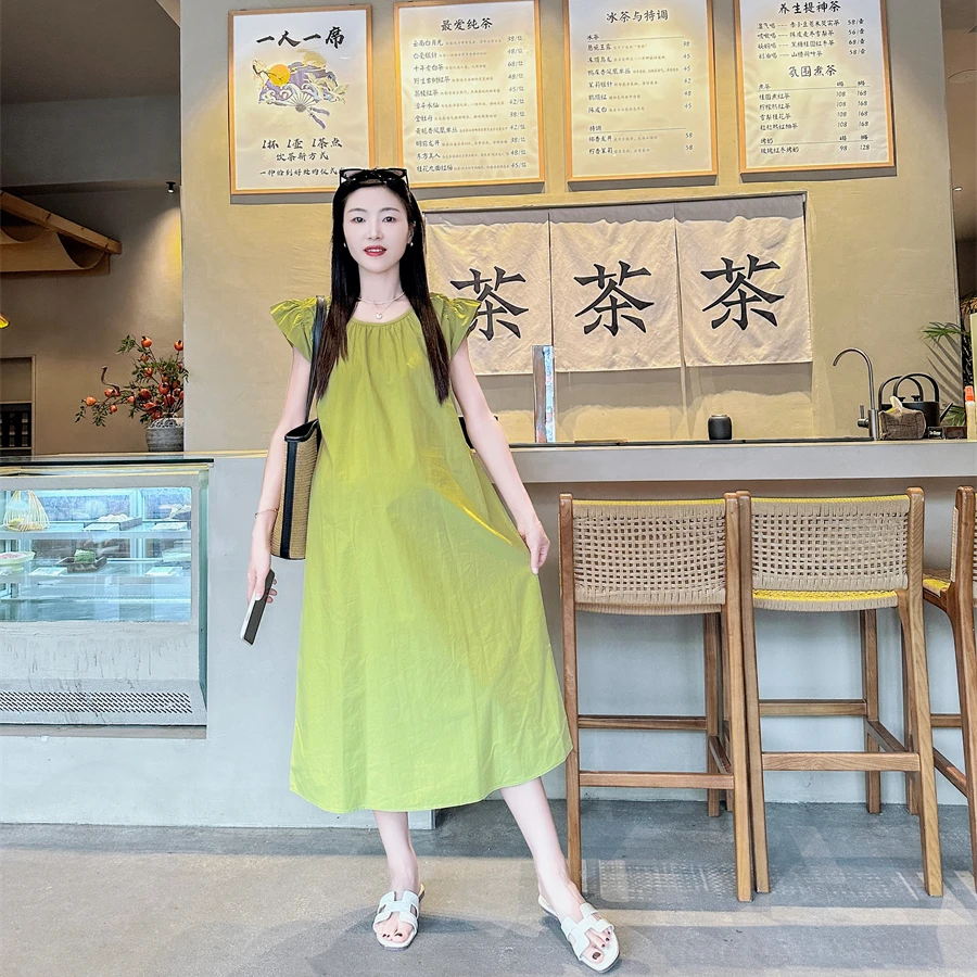 夏季新款孕妇裙韩版可收腰显瘦圆领衬衫裙中长款飞飞袖衬衫连衣裙