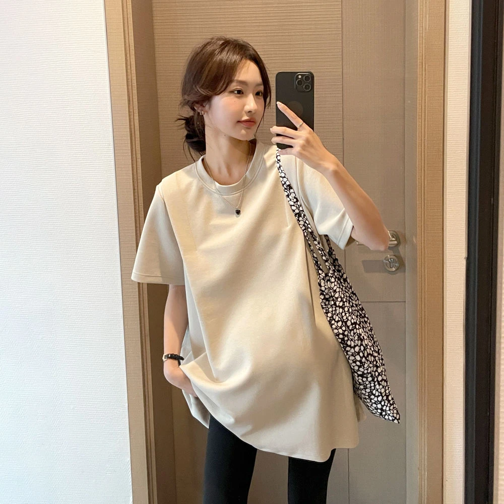 夏季新款孕妇装韩版宽松大码简约时尚休闲圆领套头短袖T恤潮辣妈