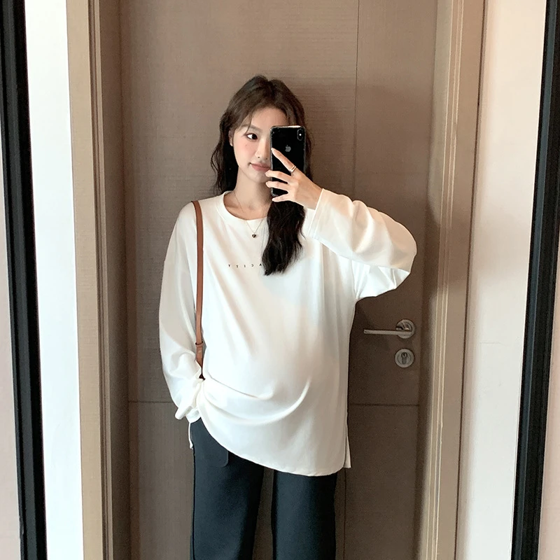 韩版春季孕妇装新款春季孕妇打底T恤宽松大码中长款字母舒适柔软