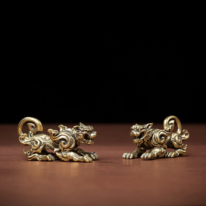 黄铜实心麒麟小摆件桌面创意办公室个性瑞兽家居装饰摆放工艺礼品