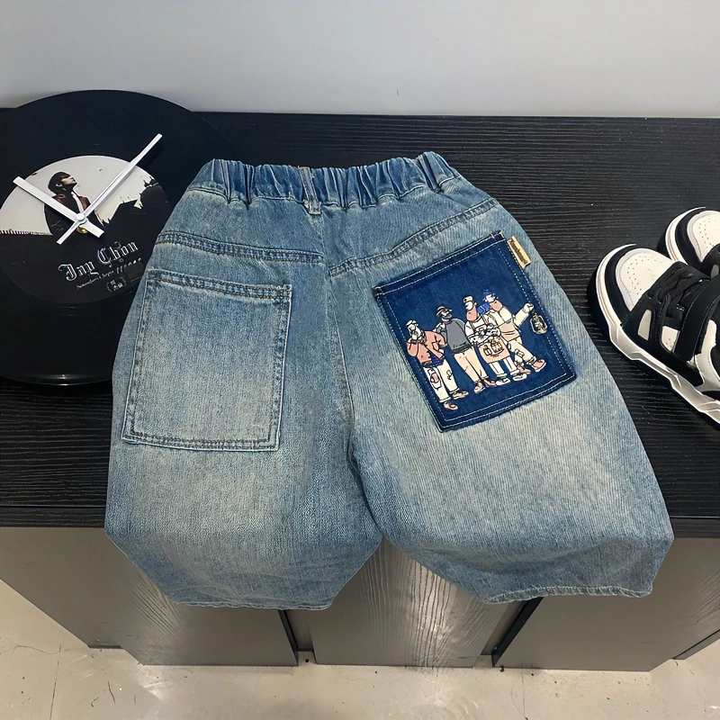 X882夏季儿童新款后袋四个小人牛仔中裤