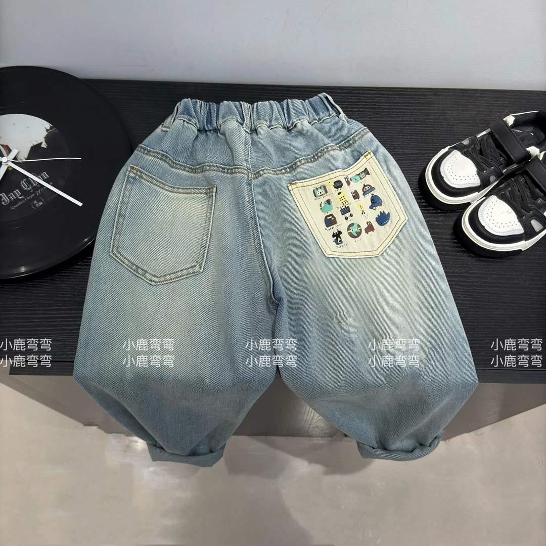 C2512秋冬儿童新款后袋卡通印花牛仔裤