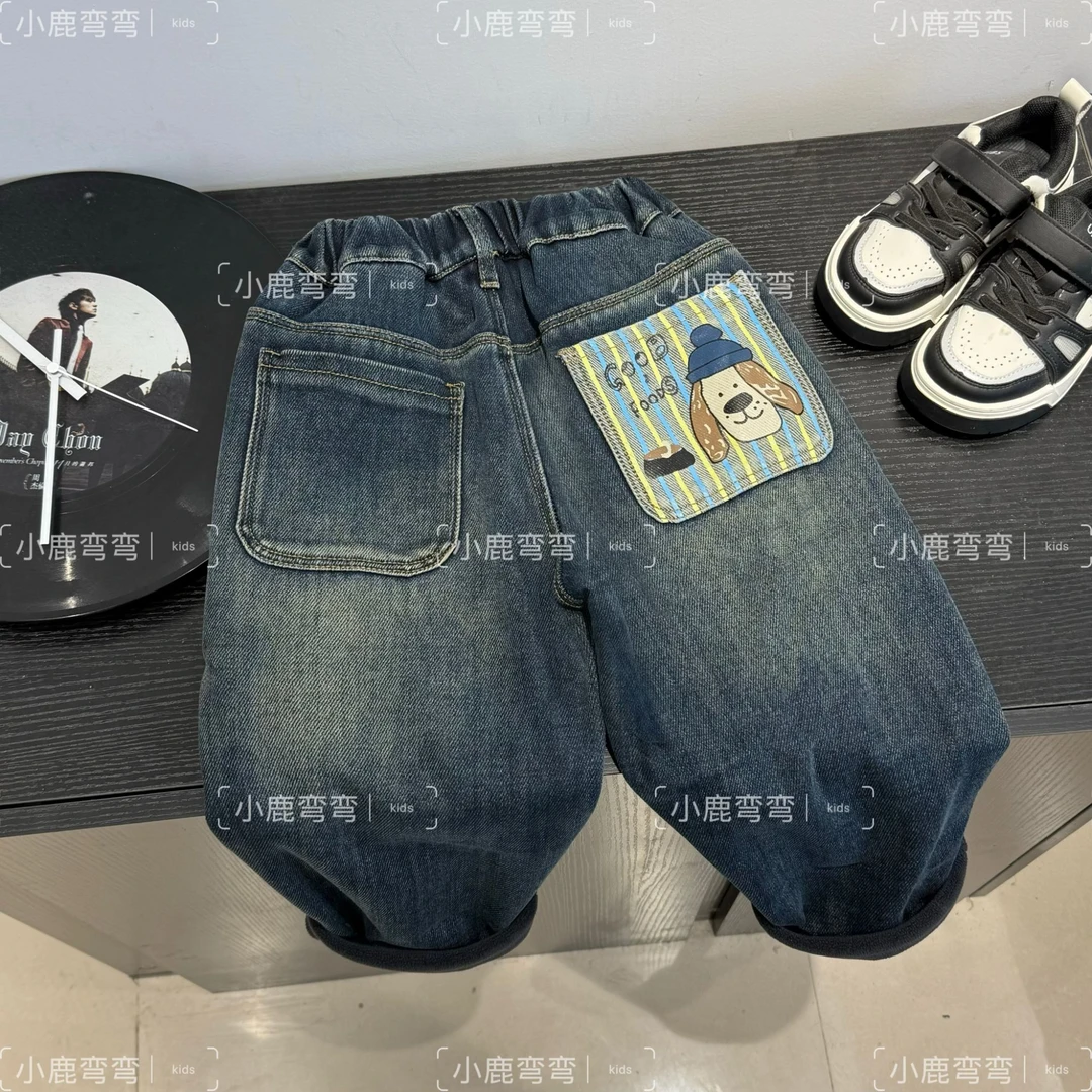 【小鹿家】Q888 男童2024冬季新品软牛仔一体绒休闲中性风格牛仔裤