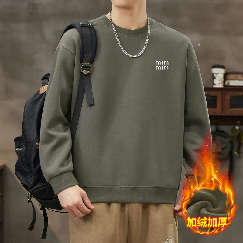 【MIM印花】秋冬季潮牌男士加绒卫衣圆领套头印花长袖宽松百搭上衣