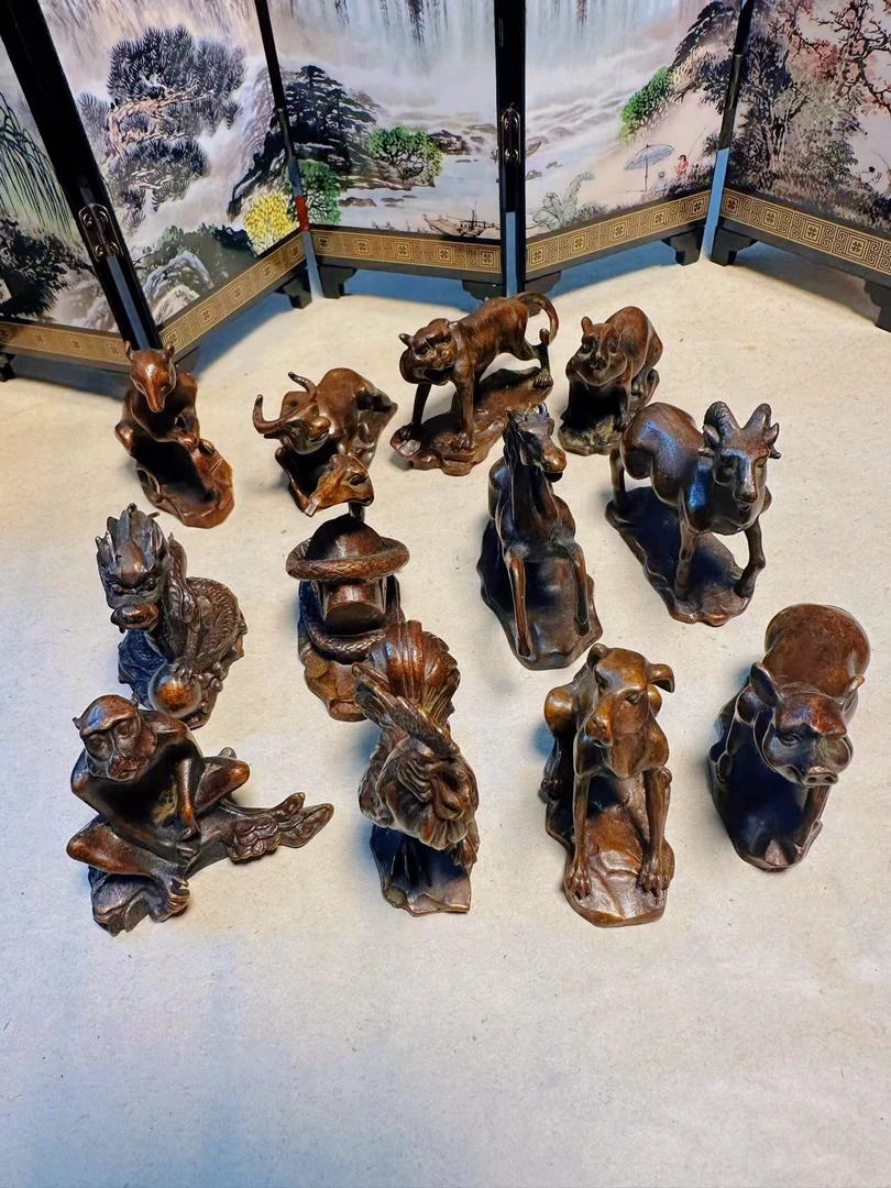 古玩铜器荣宝斋十二生肖一套摆件动物复古个性茶道摆件把玩无礼盒