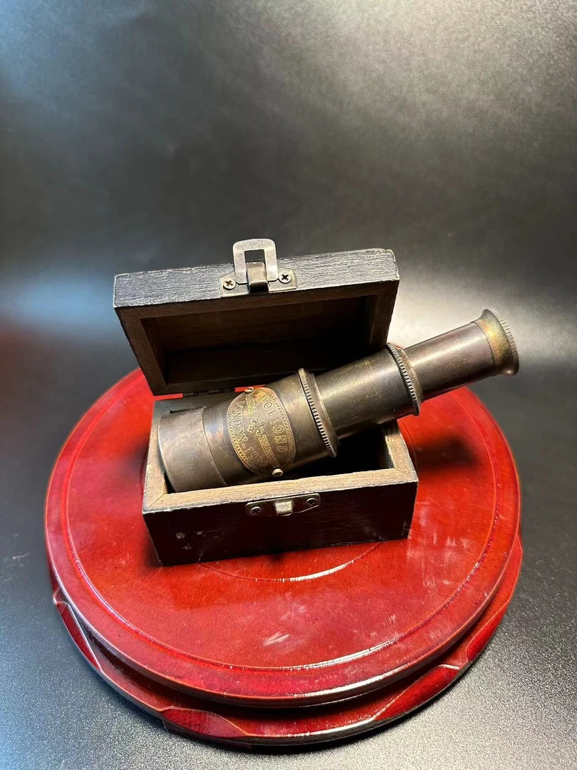 复古纯铜伸缩单筒望远镜回流旧藏望远镜黄铜望远镜带盒子