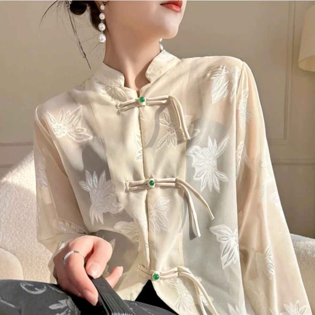 门店899中国风流苏盘扣夏新款长袖薄款显瘦复古旗袍衬衫气质上衣